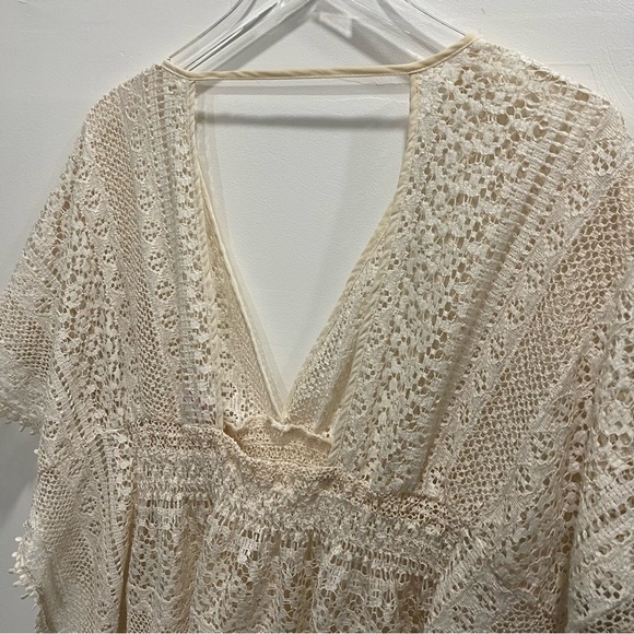 Xhilaration Lace Crochet Kaftan Mini Dress Swim Cover-Up in Cream Large - Picture 7 of 8